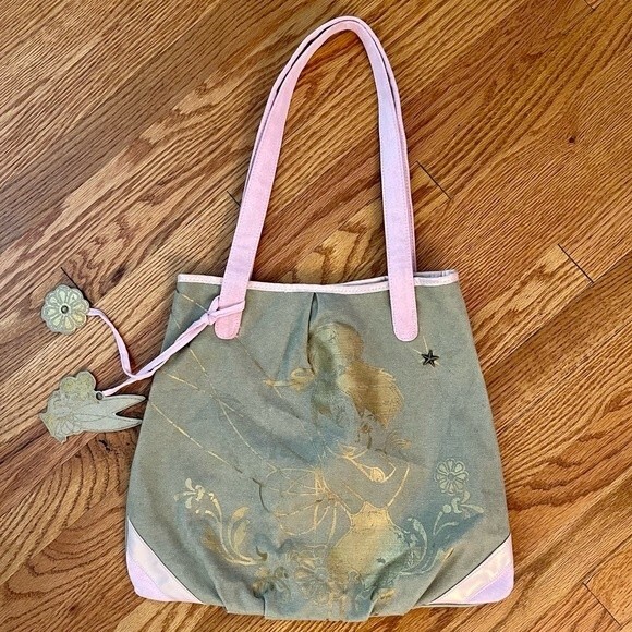 Disneyland | Khaki Green and Pink Tinker Bell Tote Bag - Picture 1 of 15